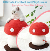 HKM-3599933 Mushroom Cat Climbing Frame with Fluffy Base and Sisal Scratching Post for Cats