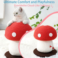 HKM-3599933 Mushroom Cat Climbing Frame with Fluffy Base and Sisal Scratching Post for Cats