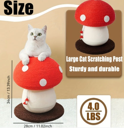 HKM-3599933 Mushroom Cat Climbing Frame with Fluffy Base and Sisal Scratching Post for Cats