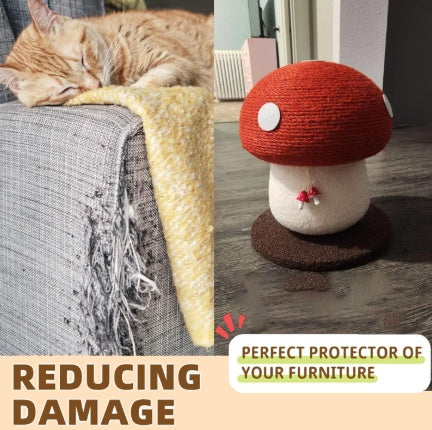 HKM-3599933 Mushroom Cat Climbing Frame with Fluffy Base and Sisal Scratching Post for Cats