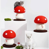 HKM-3599933 Mushroom Cat Climbing Frame with Fluffy Base and Sisal Scratching Post for Cats