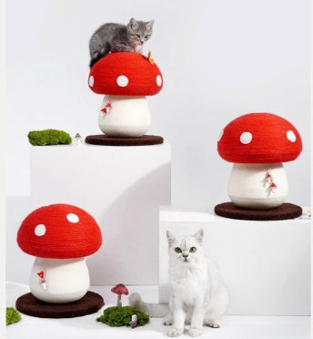 HKM-3599933 Mushroom Cat Climbing Frame with Fluffy Base and Sisal Scratching Post for Cats