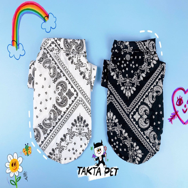 HKM-3600317 Cashew Pattern Cotton Dog Shirts for Small and Large Dogs in Black and White