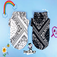 HKM-3600317 Cashew Pattern Cotton Dog Shirts for Small and Large Dogs in Black and White