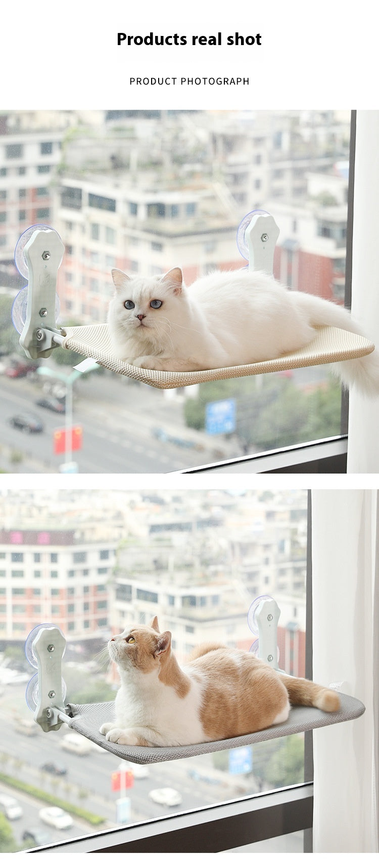 HKM-3601341 Gray and Khaki Cat Hammock with Suction Cups for Easy Setup, Removable and Washable