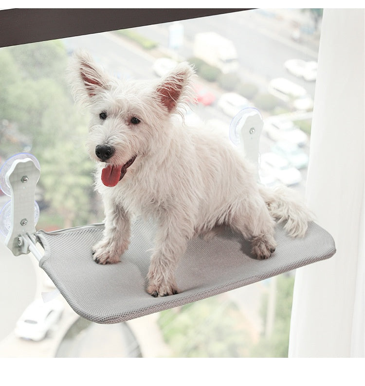 HKM-3601341 Gray and Khaki Cat Hammock with Suction Cups for Easy Setup, Removable and Washable