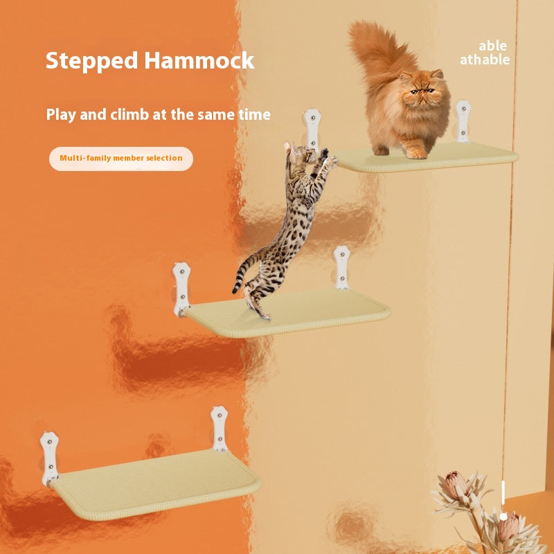 HKM-3601341 Gray and Khaki Cat Hammock with Suction Cups for Easy Setup, Removable and Washable