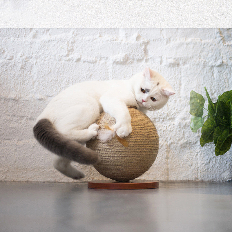 HKM-3603005 Eco-Friendly Hemp Rope Cat Toy - Assorted Ball Sizes in Brown and White
