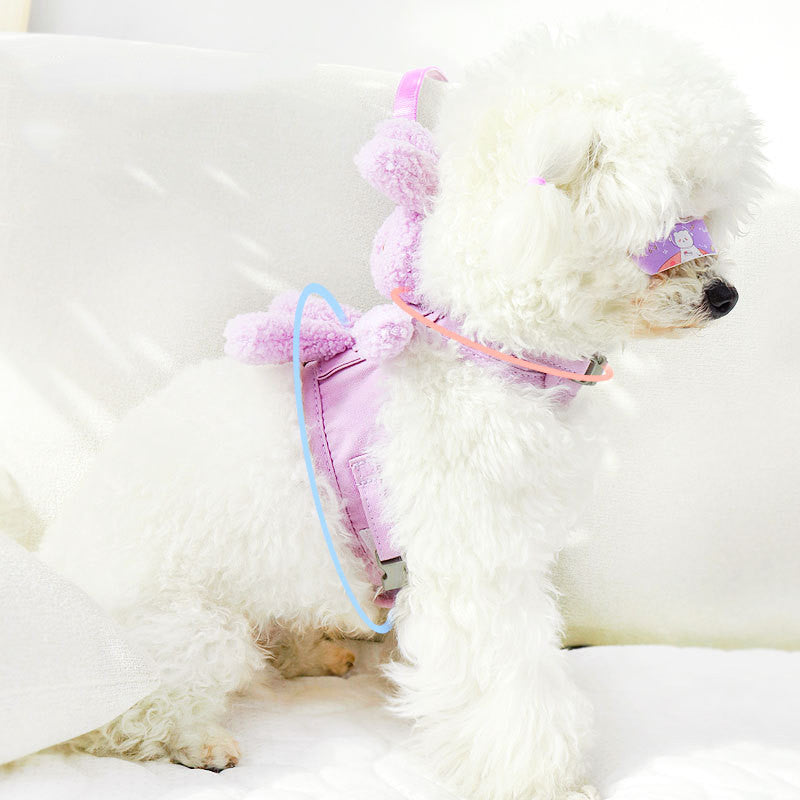 HKM-3603517 Vest-Style Cat and Dog Harness and Leash Set in Purple, Pink, and Off White - Suitable for Pets 3-12 Pounds
