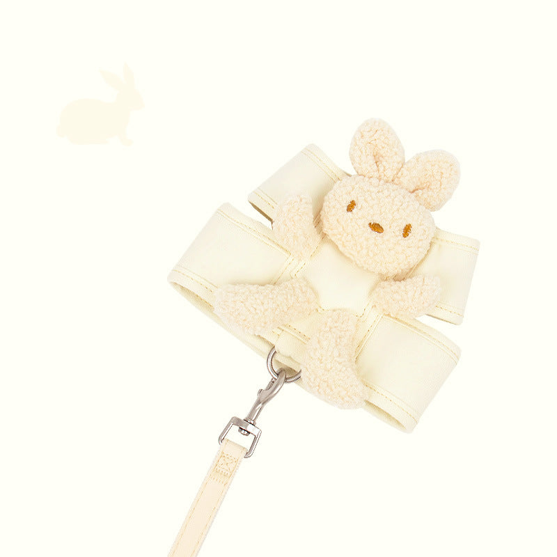 HKM-3603517 Vest-Style Cat and Dog Harness and Leash Set in Purple, Pink, and Off White - Suitable for Pets 3-12 Pounds
