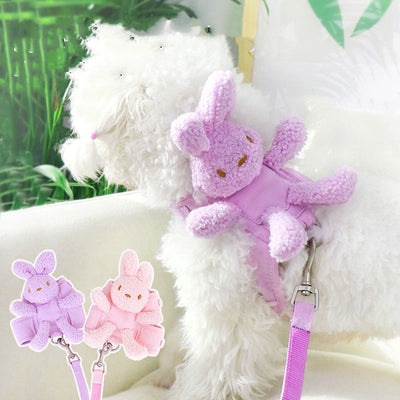 HKM-3603517 Vest-Style Cat and Dog Harness and Leash Set in Purple, Pink, and Off White - Suitable for Pets 3-12 Pounds