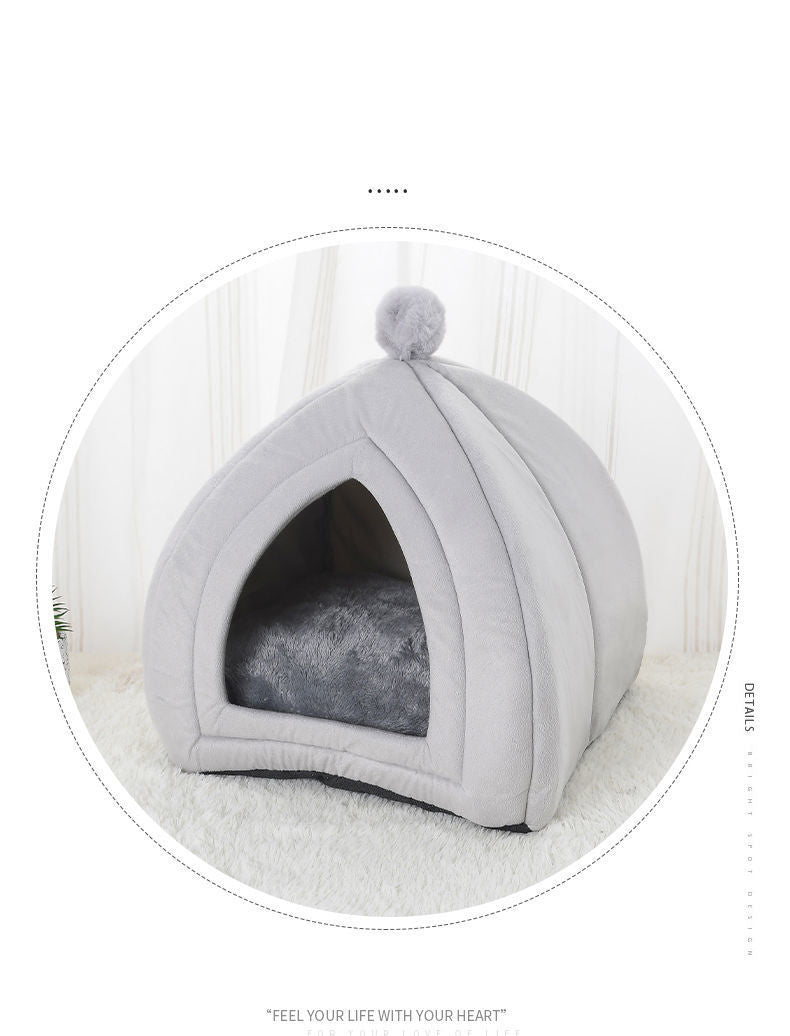 HKM-3603773 Cozy Cat Bed and Small Dog Tent Mat ¨C Soft, Washable Pet House for Cats and Puppies