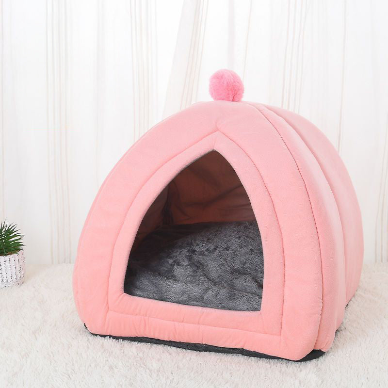 HKM-3603773 Cozy Cat Bed and Small Dog Tent Mat ¨C Soft, Washable Pet House for Cats and Puppies