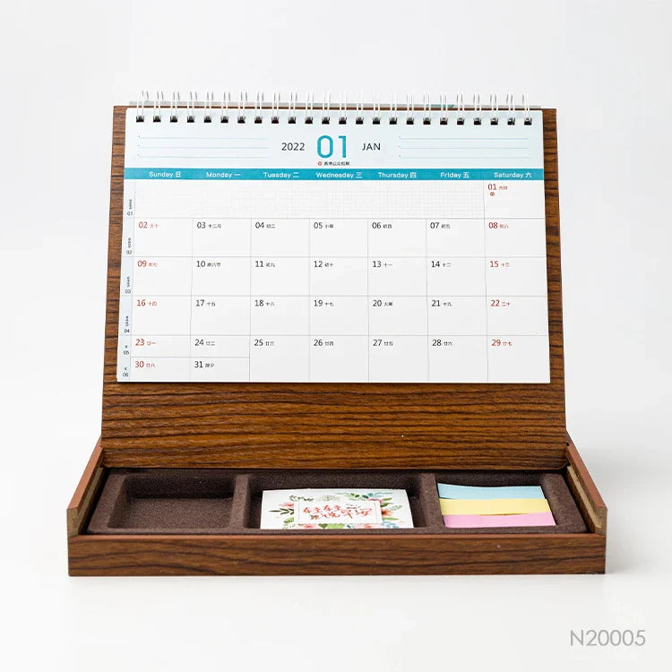 HKM-360531 Eco-Friendly Custom Notepad with Sticky Notes and Wooden Desk Calendar