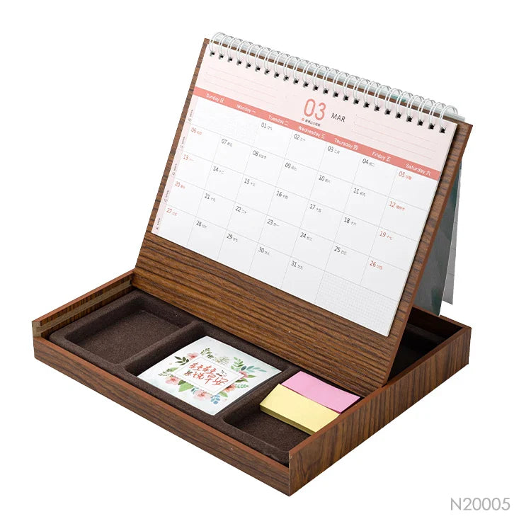 HKM-360531 Eco-Friendly Custom Notepad with Sticky Notes and Wooden Desk Calendar