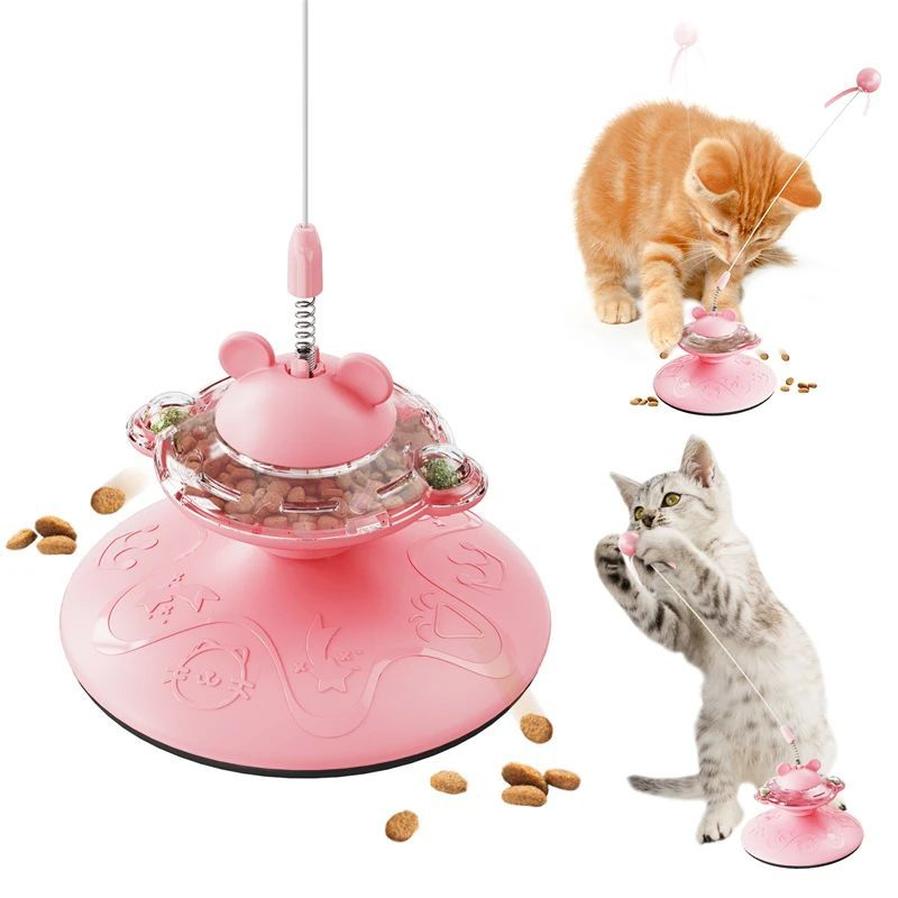 HKM-360595 Interactive Cat Teaser Wand with Suction Cup Scratcher - Spring Toy for Cats