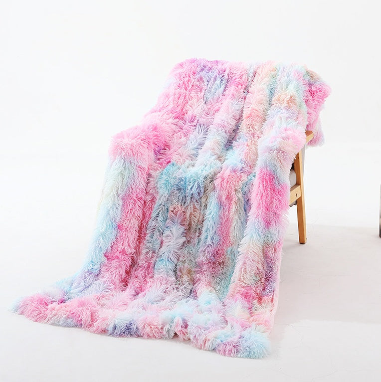 HKM-360723 Double-Layer Tie Dye Plush Blanket for Sofa – Cozy Polyester Cover 130x160cm & 160x200cm