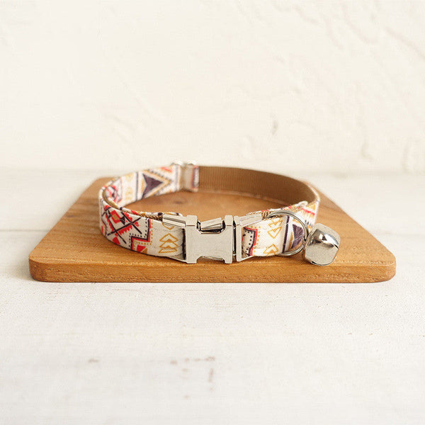 HKM-3607485 Ethnic Brown Adjustable Collar for Cats - Durable Polyester Material, Available in Sizes S & L