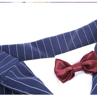 HKM-3607869 Navy Blue Stripe Bow Tie Suit for Large Dogs - Casual Wear for Golden Retrievers