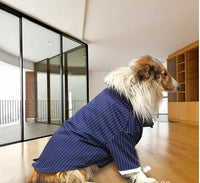 HKM-3607869 Navy Blue Stripe Bow Tie Suit for Large Dogs - Casual Wear for Golden Retrievers