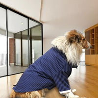 HKM-3607869 Navy Blue Stripe Bow Tie Suit for Large Dogs - Casual Wear for Golden Retrievers