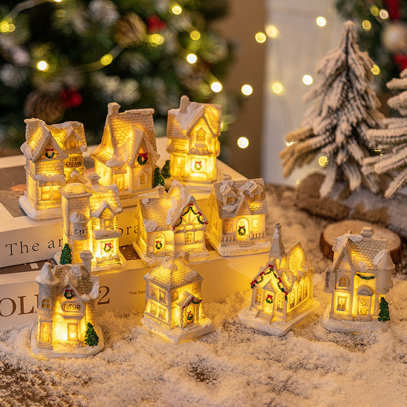 HKM-360851 LED Luminous Resin Christmas House Decorations – Various Styles