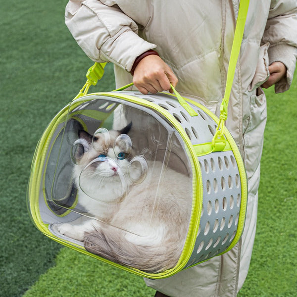 HKM-3609149 Pet Cat Space Capsule Backpack - Transparent Hard EVA Carrier Bag, Large Size, 42x28x35cm, Multiple Colors Available