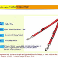 HKM-3609277 Double Head Traction Rope for Dogs - Thick Nylon Strap with Stainless Steel Pull Ring and Buckle, Available in Rose Red, Black, Red