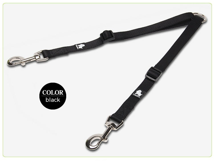 HKM-3609277 Double Head Traction Rope for Dogs - Thick Nylon Strap with Stainless Steel Pull Ring and Buckle, Available in Rose Red, Black, Red