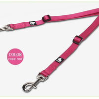 HKM-3609277 Double Head Traction Rope for Dogs - Thick Nylon Strap with Stainless Steel Pull Ring and Buckle, Available in Rose Red, Black, Red