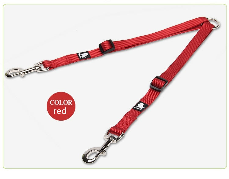 HKM-3609277 Double Head Traction Rope for Dogs - Thick Nylon Strap with Stainless Steel Pull Ring and Buckle, Available in Rose Red, Black, Red