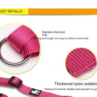HKM-3609277 Double Head Traction Rope for Dogs - Thick Nylon Strap with Stainless Steel Pull Ring and Buckle, Available in Rose Red, Black, Red