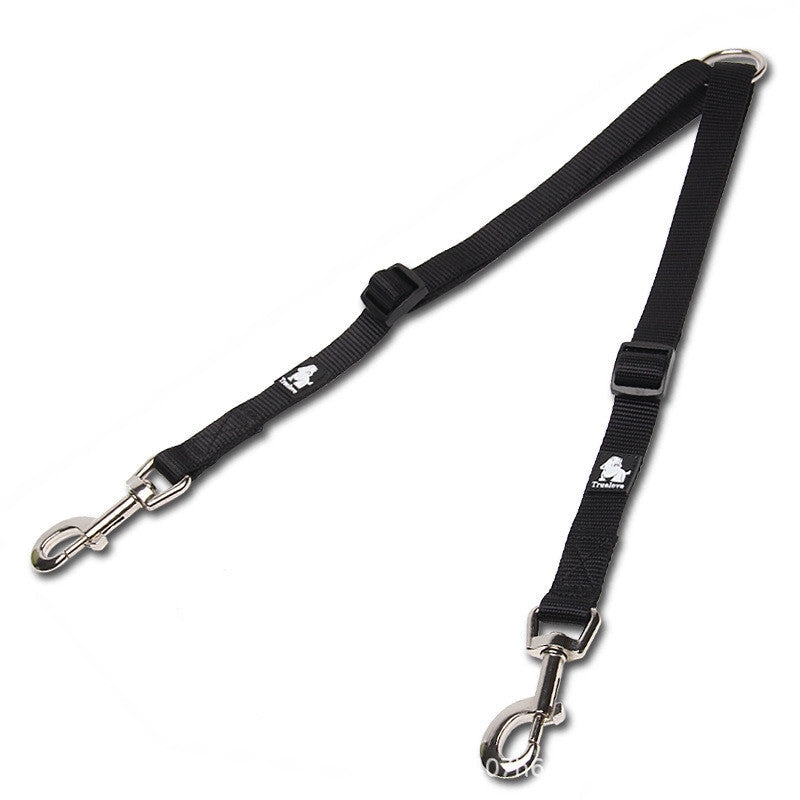 HKM-3609277 Double Head Traction Rope for Dogs - Thick Nylon Strap with Stainless Steel Pull Ring and Buckle, Available in Rose Red, Black, Red