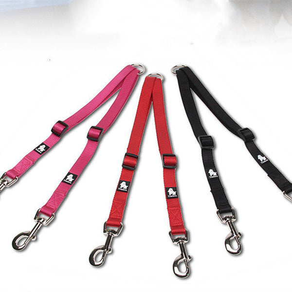 HKM-3609277 Double Head Traction Rope for Dogs - Thick Nylon Strap with Stainless Steel Pull Ring and Buckle, Available in Rose Red, Black, Red