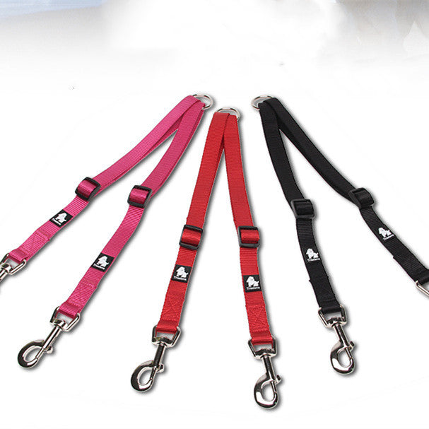 HKM-3609277 Double Head Traction Rope for Dogs - Thick Nylon Strap with Stainless Steel Pull Ring and Buckle, Available in Rose Red, Black, Red