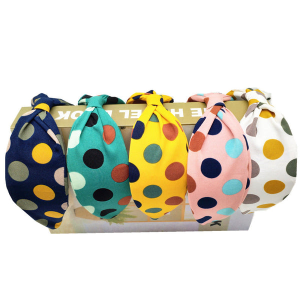 HKM-360979 Polka Dot Knotted Wide Brim Headband Hair Accessory in Multiple Colors