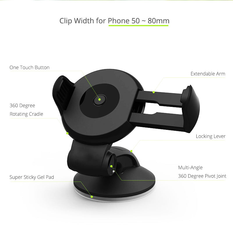 HKM-361107 High Viscosity Car Phone Holder with 360-Degree Rotation for Smartphones and GPS Devices