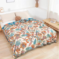 HKM-361235 Floral and Plant Design Woven Cotton Gauze Towel Blanket in Multiple Sizes