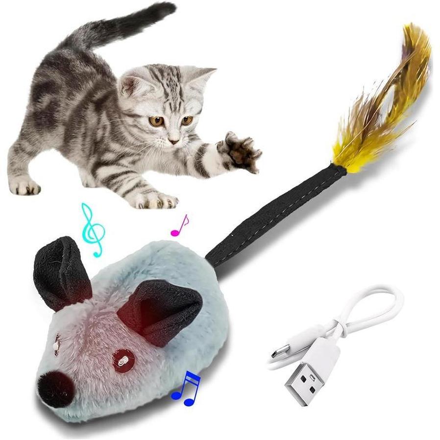 HKM-361427 Interactive LED Cat Mouse Toy with USB Rechargeable Battery, Automatic Movement and Chirping Sounds, Engaging for Indoor Play for All Cat Breeds