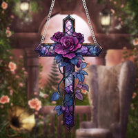 HKM-361491 Purple Cross Acrylic Wall Decoration for Bedroom or Study - Waterproof and Durable Design