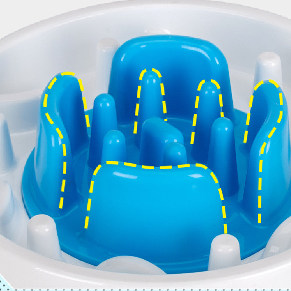 HKM-3615421 Round Anti-Knock Slow Feed Dog Bowl - White and Blue, 5.5 cm Height, Indoor Use