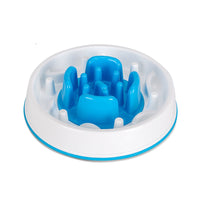 HKM-3615421 Round Anti-Knock Slow Feed Dog Bowl - White and Blue, 5.5 cm Height, Indoor Use