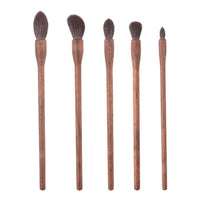 HKM-361619 Natural Wool Eyeshadow Brush Set - 5 Walnut Makeup Brushes for Delicate Eye Makeup