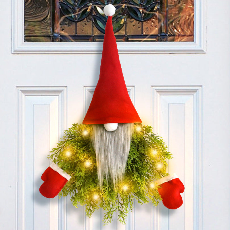 HKM-361683 Luminous Faceless Old Man Christmas Garland for Creative Door Hanging, Green Grass Hat, 40x5x55cm
