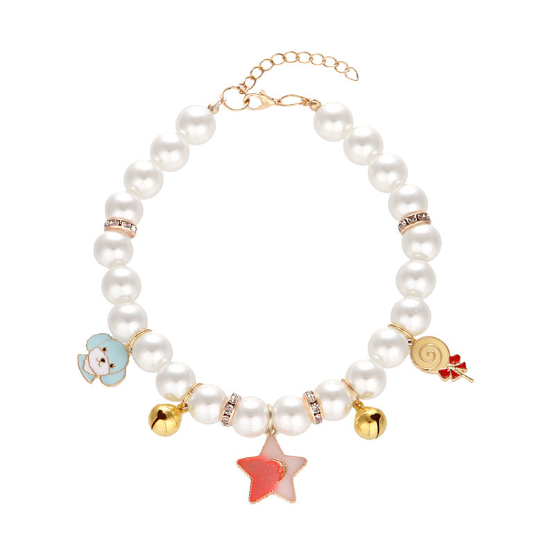 HKM-3617213 Hand-woven Pearl Adjustable Cat Collar for Comfortable Wear and Stylish Decoration