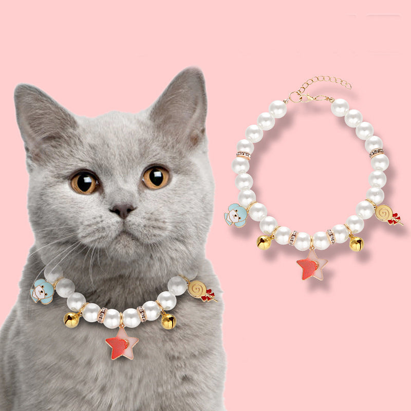 HKM-3617213 Hand-woven Pearl Adjustable Cat Collar for Comfortable Wear and Stylish Decoration