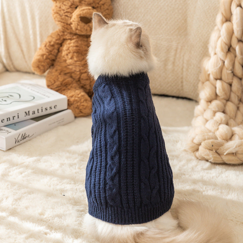 HKM-3619005 Warm Solid Color Pet Sweater for Cats - Casual Anti-Lint Design in Bondi Blue and Jass Gray