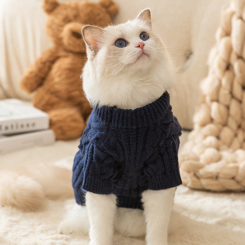 HKM-3619005 Warm Solid Color Pet Sweater for Cats - Casual Anti-Lint Design in Bondi Blue and Jass Gray