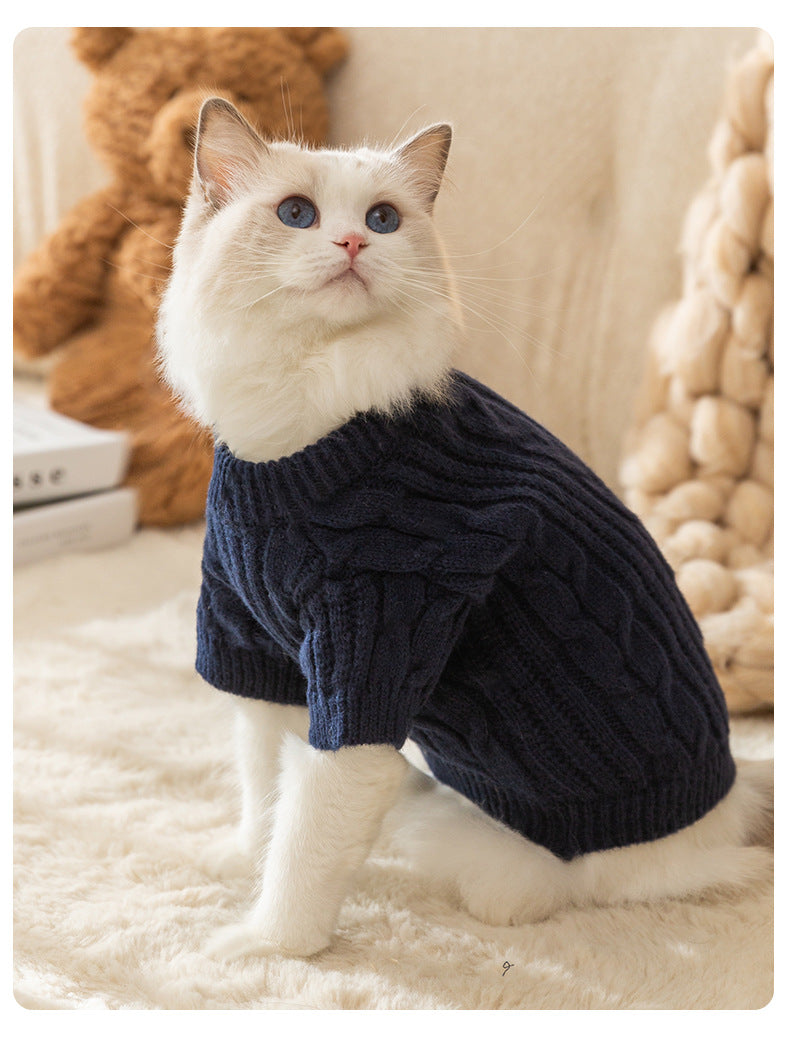 HKM-3619005 Warm Solid Color Pet Sweater for Cats - Casual Anti-Lint Design in Bondi Blue and Jass Gray