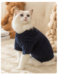 HKM-3619005 Warm Solid Color Pet Sweater for Cats - Casual Anti-Lint Design in Bondi Blue and Jass Gray